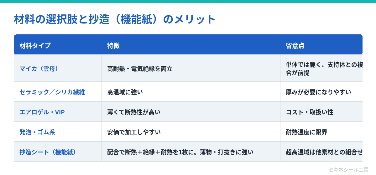材料の選択肢と抄造（機能紙）のメリット