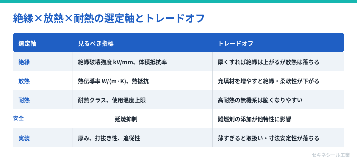 絶縁×放熱×耐熱の選定軸とトレードオフ